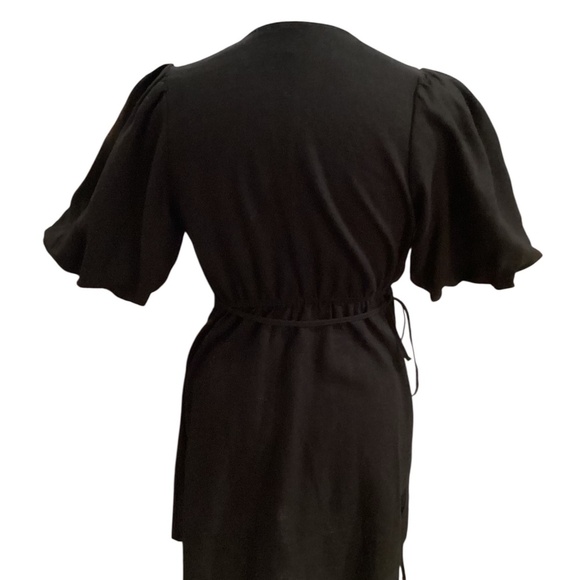 NWOT. Linen Blend, with cotton, black, puff sleeve wrap dress, size S, Old Navy - Picture 3 of 10